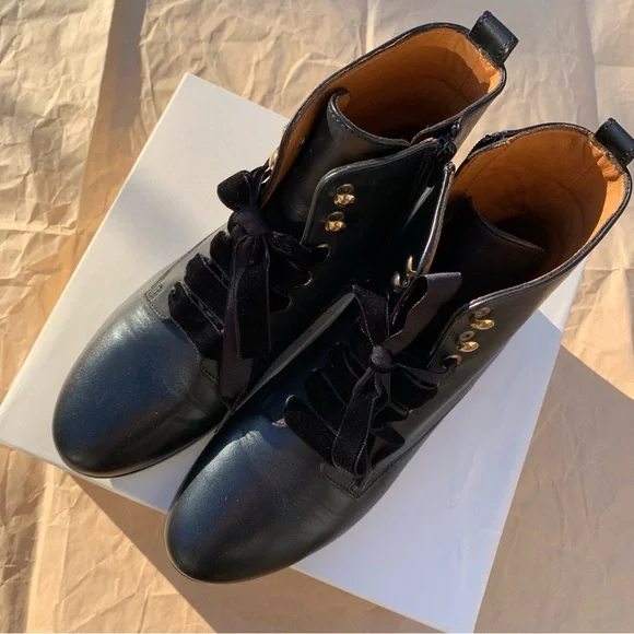 Sezane EUGENIE Boots/Sézane EUGENIE Leather Boots, New Black + Velvet Laces 39/8 - Picture 7 of 16
